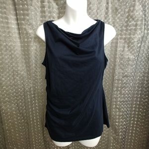 Ann Taylor Navy Blue Tank Top Large w/Side Ruching